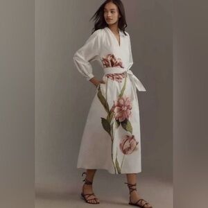 Anthropologie belted v neck midi dress